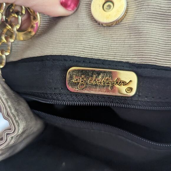 VintageWomen's Inge Christopher Braided Purse Shoulder Bag Taupe Grey Quilted - Picture 8 of 10